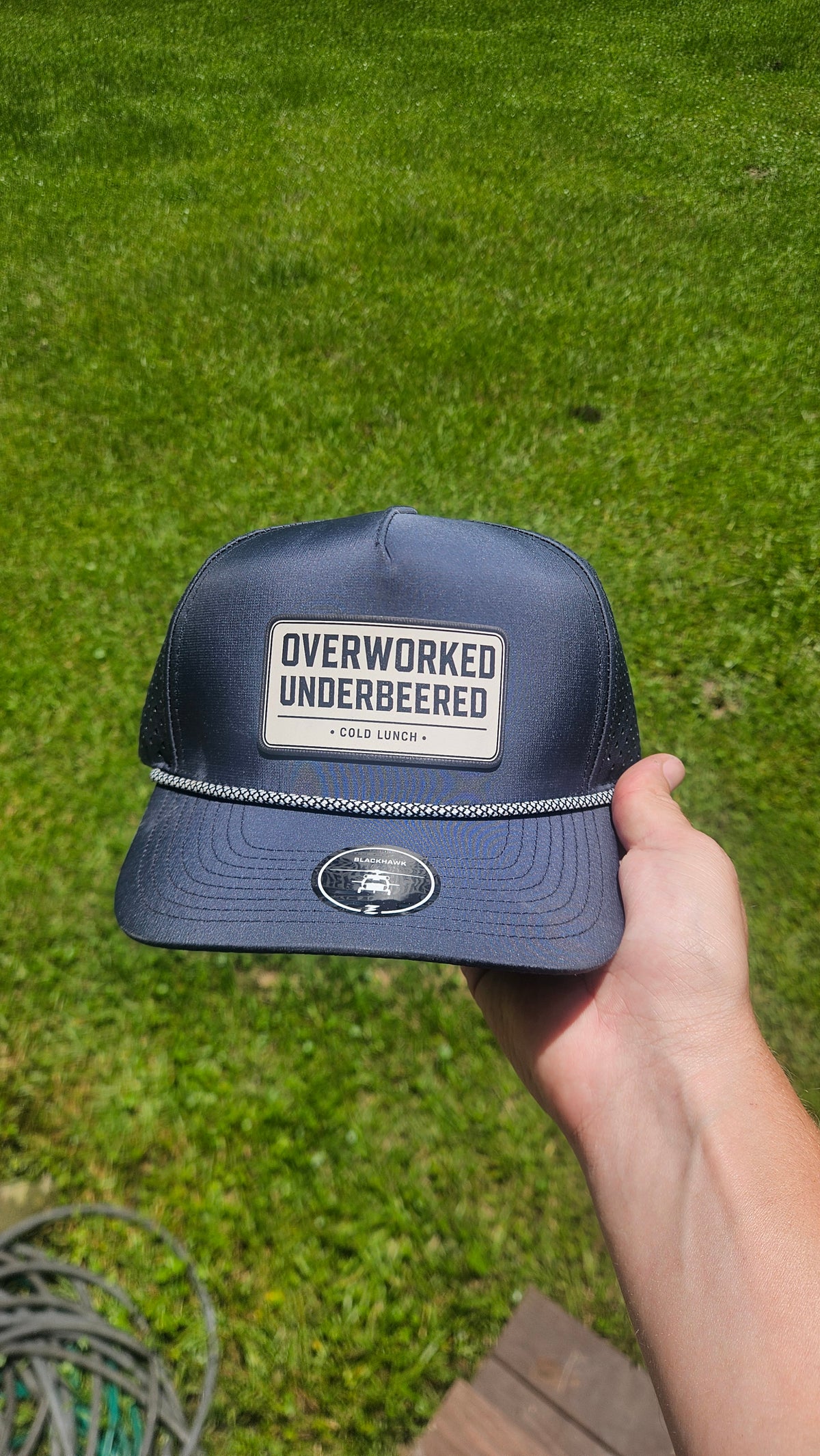 Overworked Underbeered Hat - Blue / White Rope