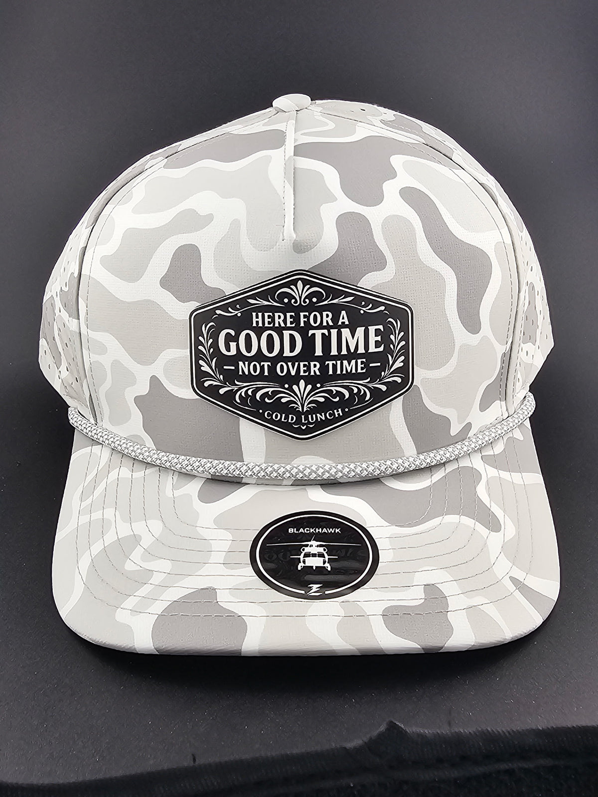 Here for a Good Time, Not Overtime Hat - White Camo